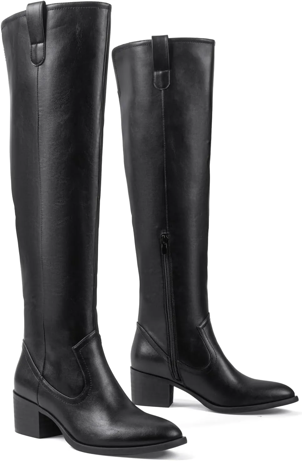 Shoe'N Tale Women's Over The Knee Thigh High Chunky Heel Pointed Toe Faux Suede Side Zipper Fall Weather Winter Boots