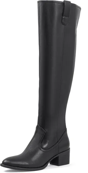 Shoe'N Tale Women's Over The Knee Thigh High Chunky Heel Pointed Toe Faux Suede Side Zipper Fall Weather Winter Boots