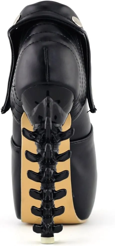 SHOW STORY Black/White Zip High-top Bone High Heel Platform Ankle Boots,LF40605