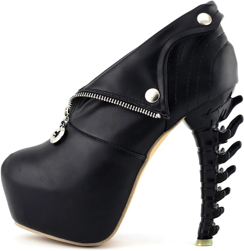 SHOW STORY Black/White Zip High-top Bone High Heel Platform Ankle Boots,LF40605