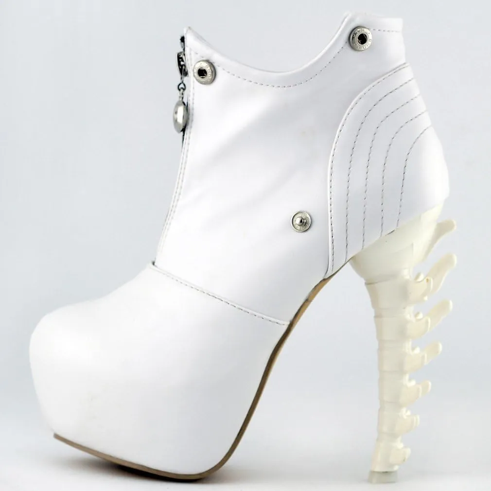 SHOW STORY Black/White Zip High-top Bone High Heel Platform Ankle Boots,LF40605