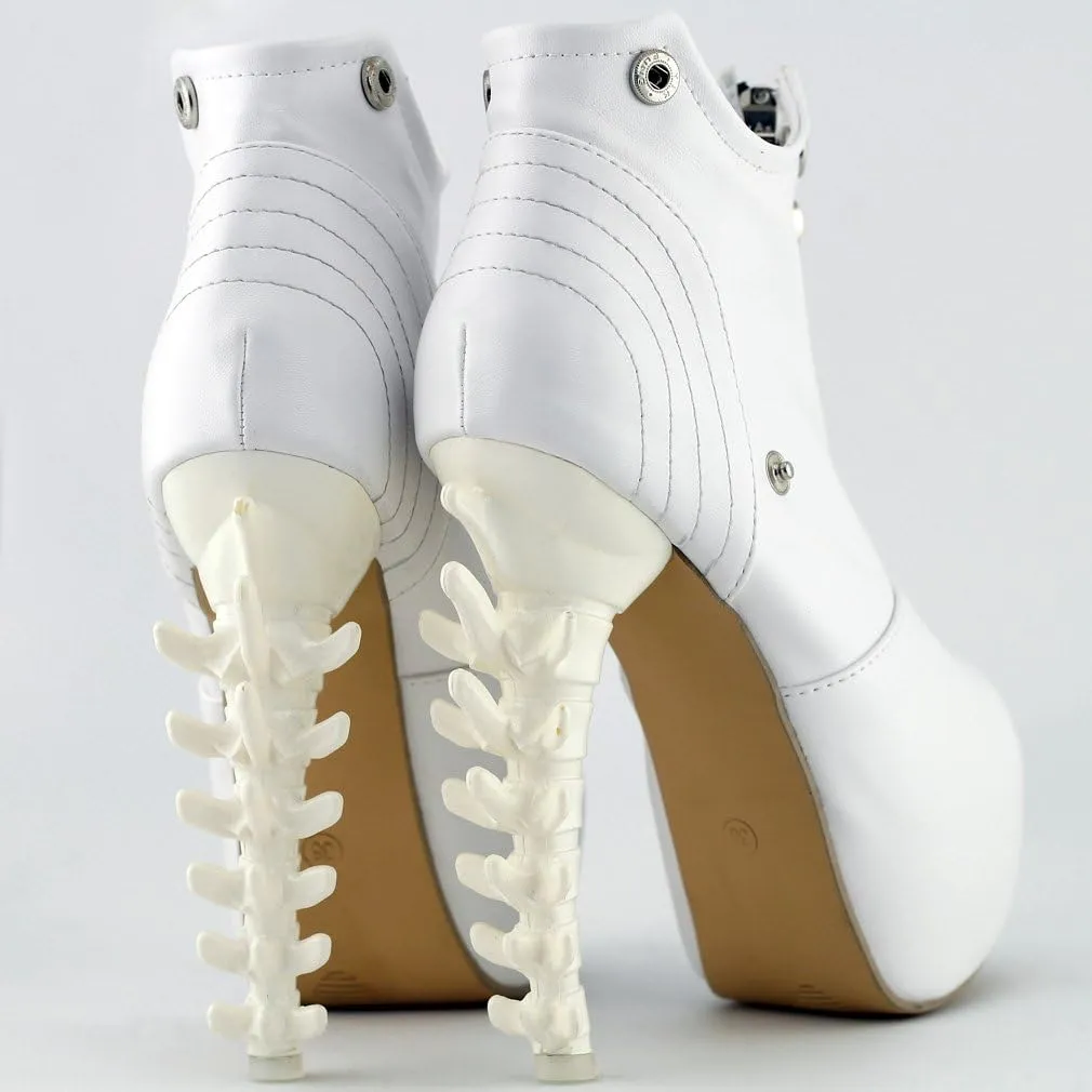 SHOW STORY Black/White Zip High-top Bone High Heel Platform Ankle Boots,LF40605