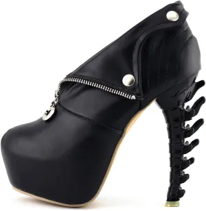 SHOW STORY Black/White Zip High-top Bone High Heel Platform Ankle Boots,LF40605