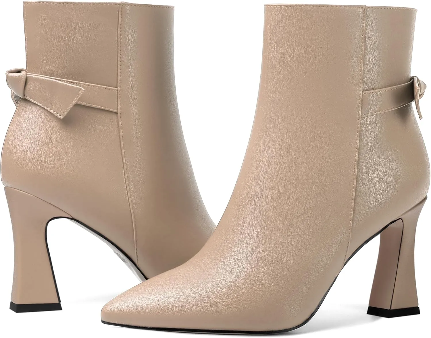 SHOWFOREST Womens Pointed Toe Solid Dating Zip Cold Weather Matte Block High Heel Ankle High Boots 3.3 Inch