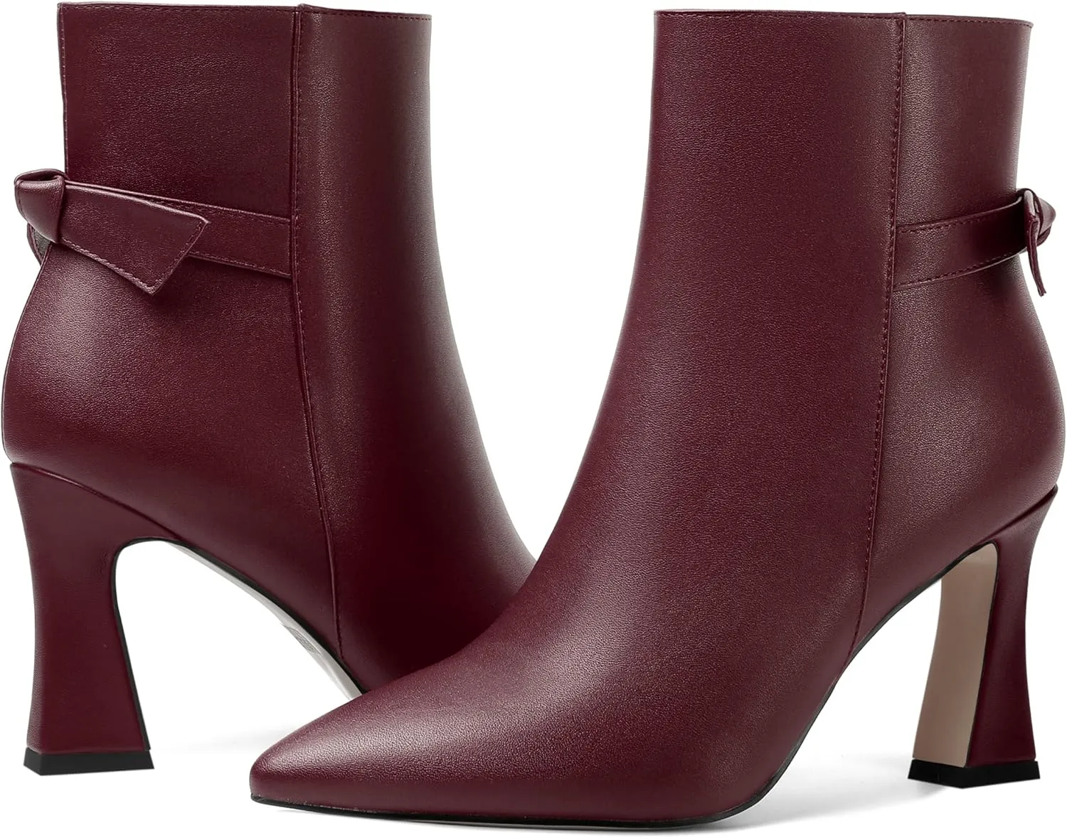 SHOWFOREST Womens Pointed Toe Solid Dating Zip Cold Weather Matte Block High Heel Ankle High Boots 3.3 Inch