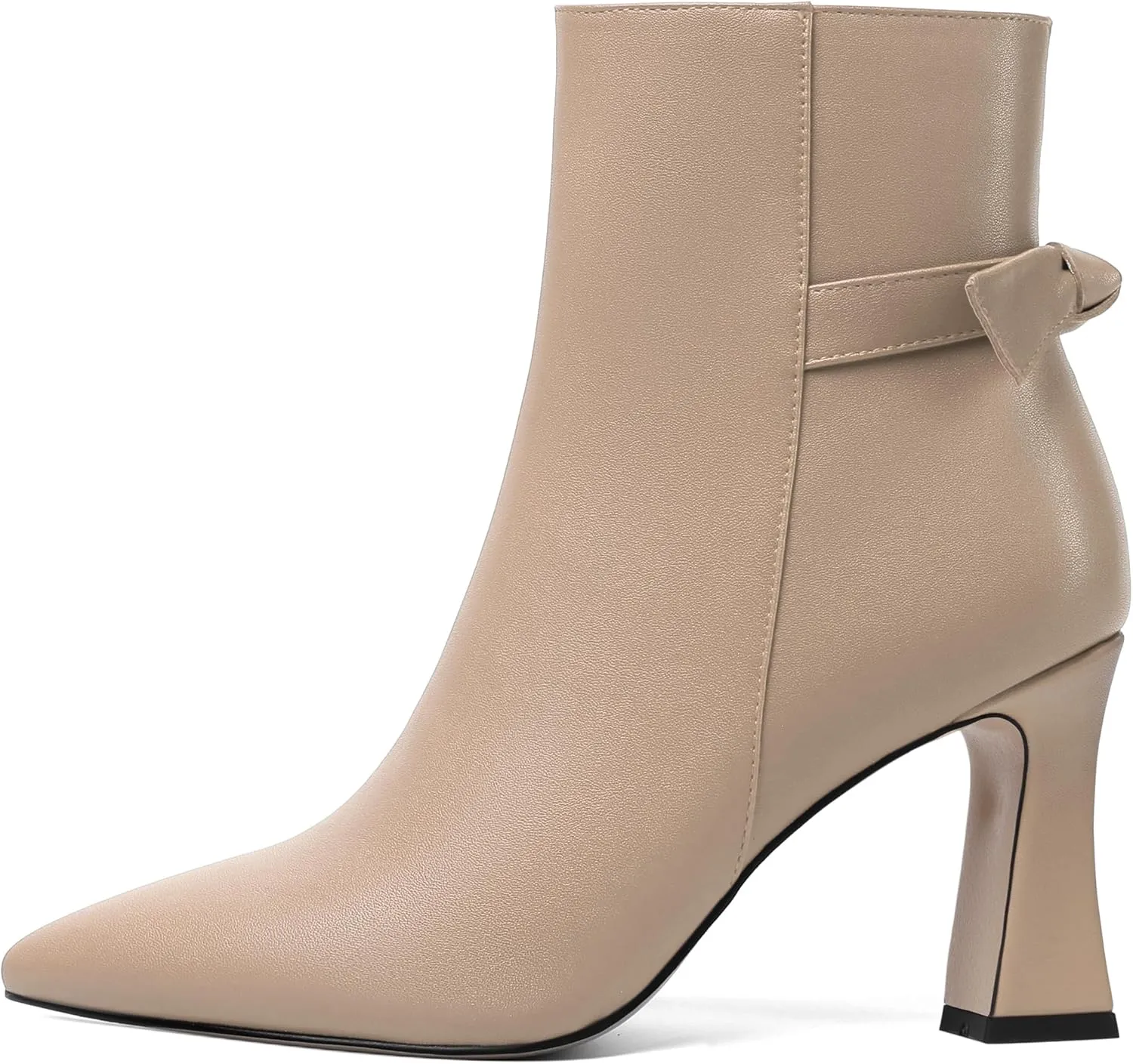 SHOWFOREST Womens Pointed Toe Solid Dating Zip Cold Weather Matte Block High Heel Ankle High Boots 3.3 Inch