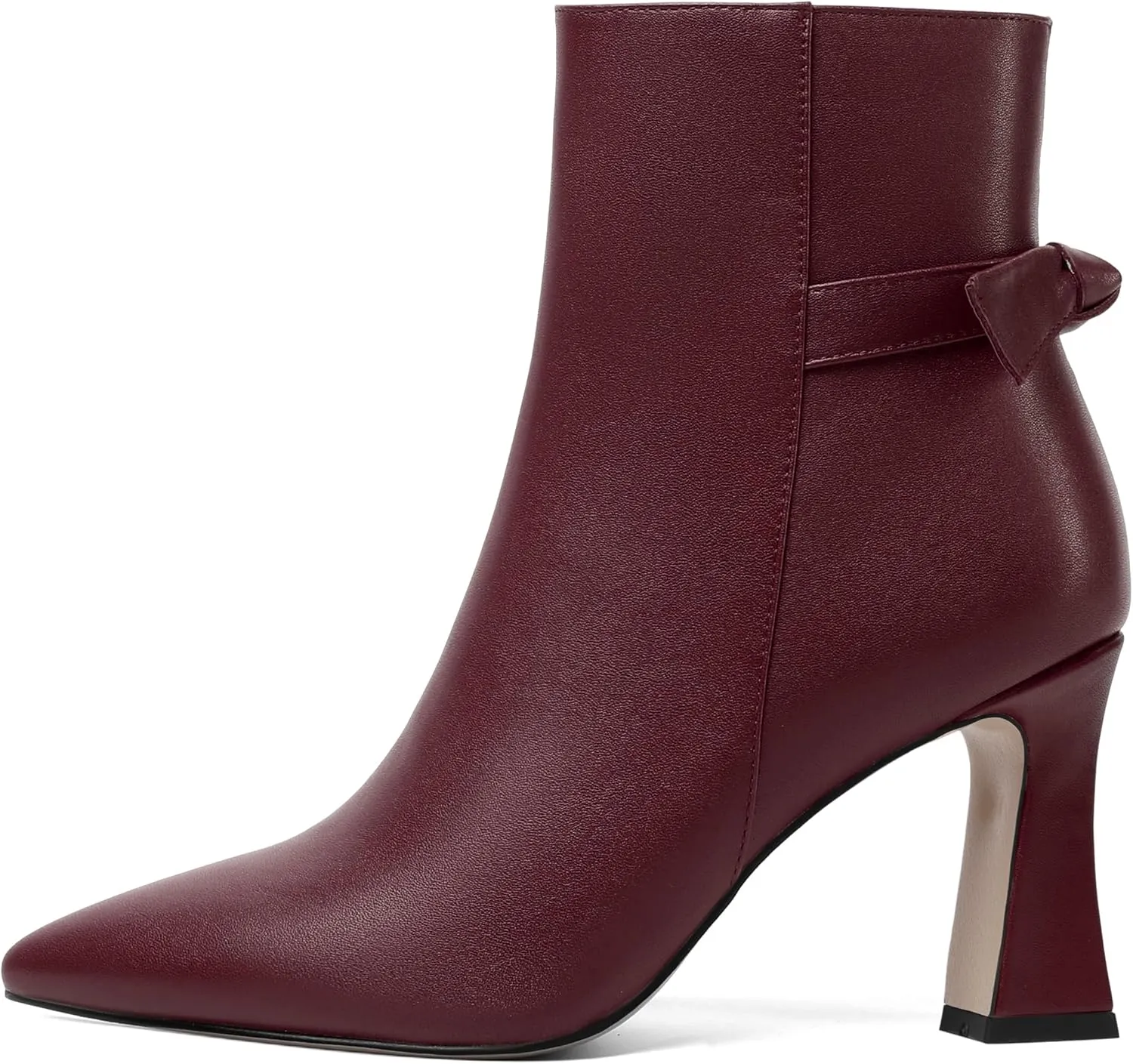 SHOWFOREST Womens Pointed Toe Solid Dating Zip Cold Weather Matte Block High Heel Ankle High Boots 3.3 Inch