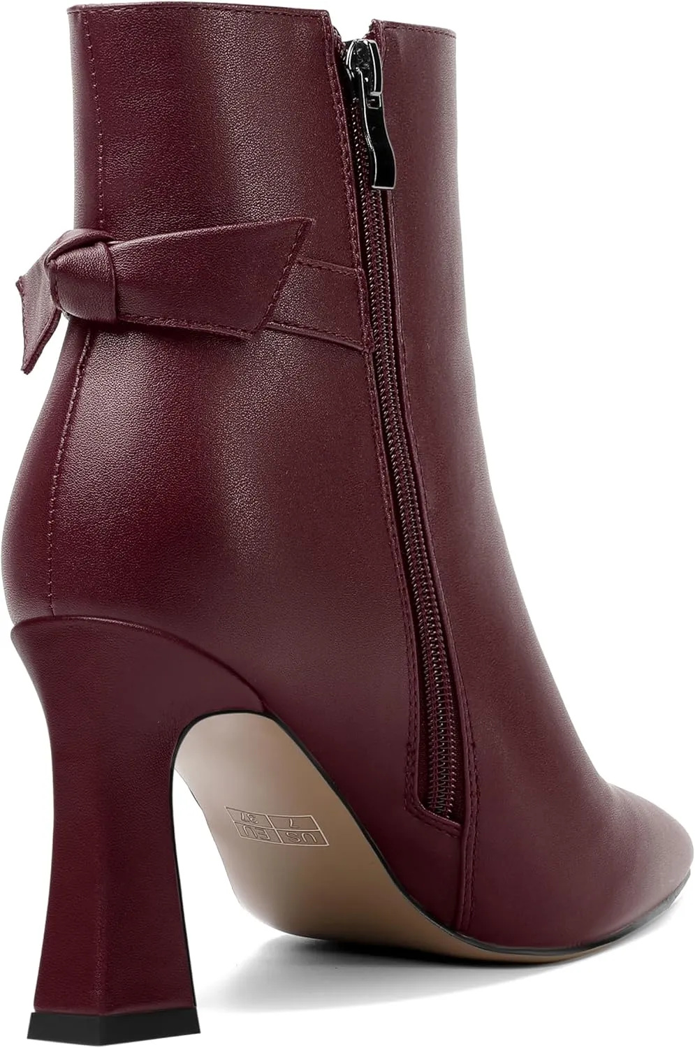 SHOWFOREST Womens Pointed Toe Solid Dating Zip Cold Weather Matte Block High Heel Ankle High Boots 3.3 Inch