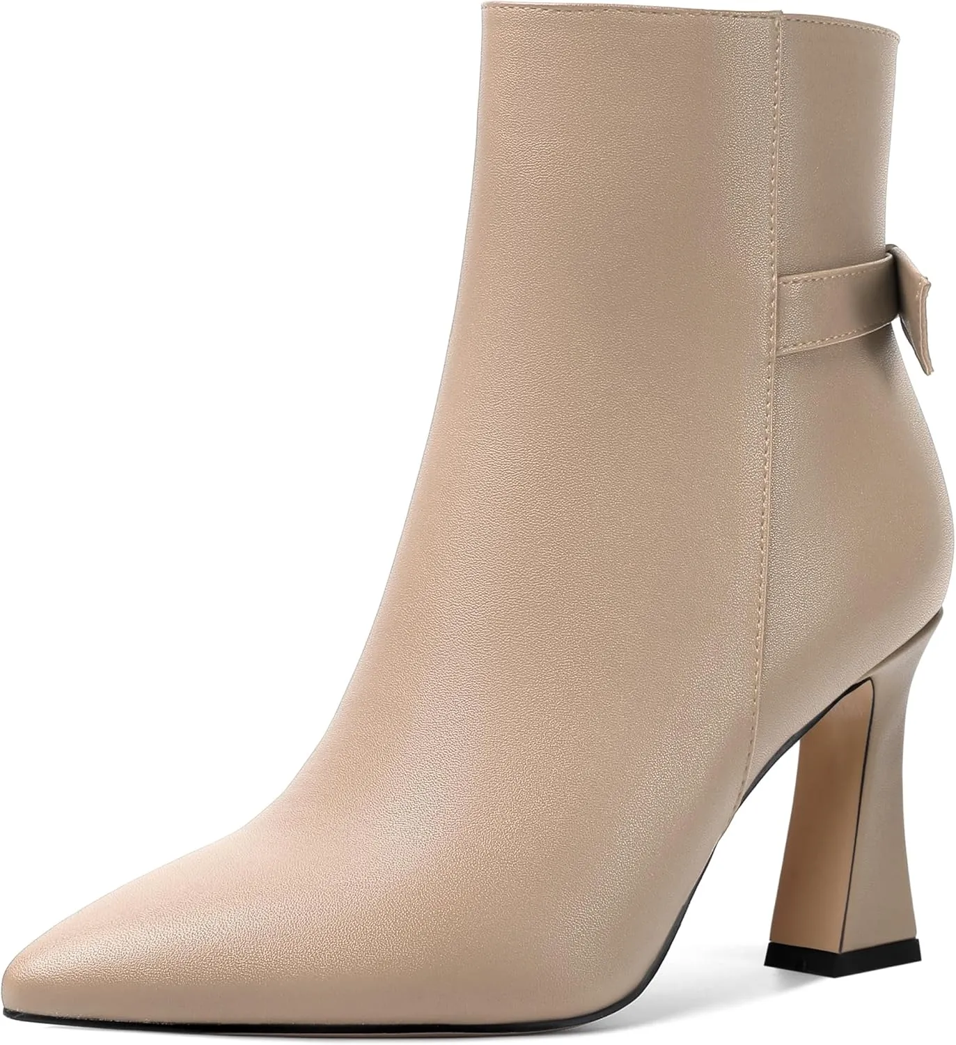 SHOWFOREST Womens Pointed Toe Solid Dating Zip Cold Weather Matte Block High Heel Ankle High Boots 3.3 Inch