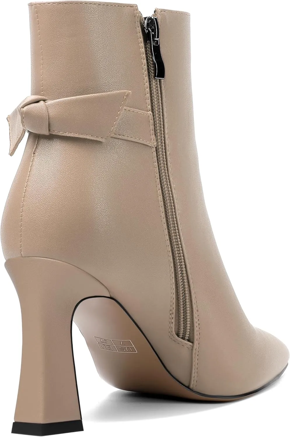 SHOWFOREST Womens Pointed Toe Solid Dating Zip Cold Weather Matte Block High Heel Ankle High Boots 3.3 Inch