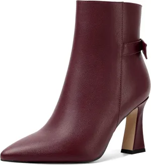 SHOWFOREST Womens Pointed Toe Solid Dating Zip Cold Weather Matte Block High Heel Ankle High Boots 3.3 Inch