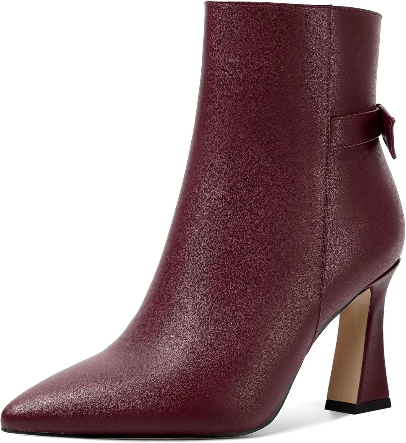 SHOWFOREST Womens Pointed Toe Solid Dating Zip Cold Weather Matte Block High Heel Ankle High Boots 3.3 Inch