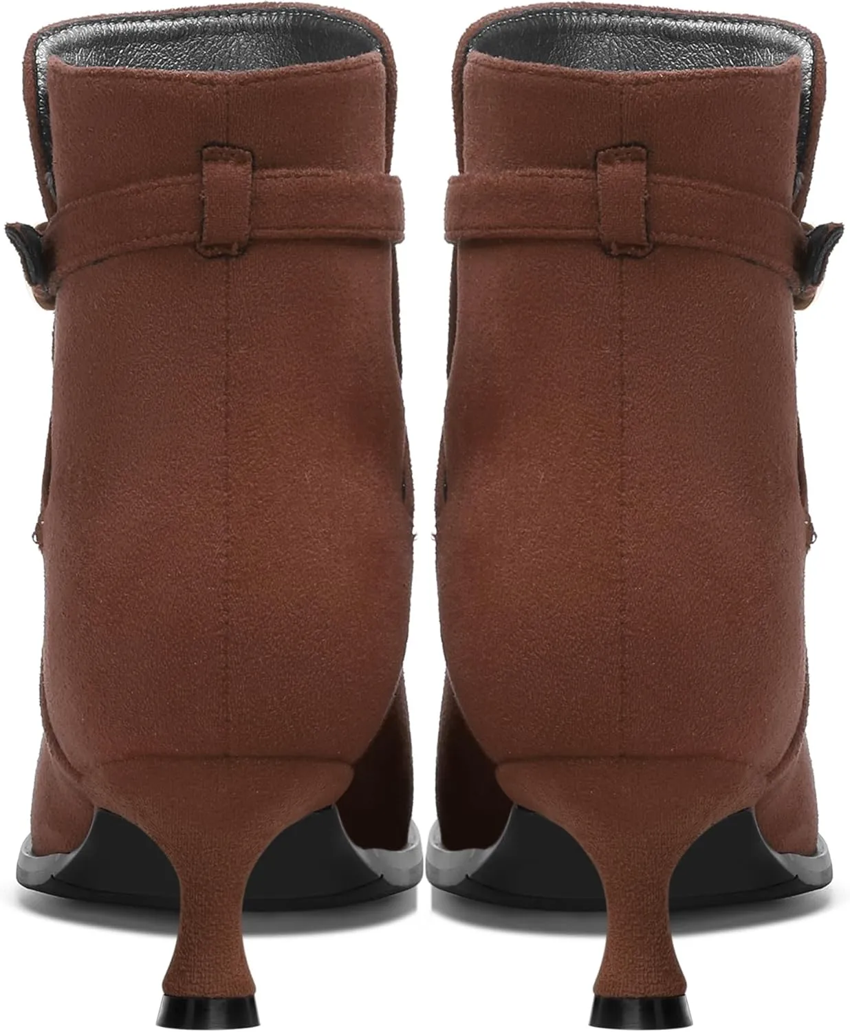 SHOWFOREST Womens Solid Cold Weather Dating Buckle Suede Ankle Strap Round Toe Kitten Low Heel Ankle High Boots 2 Inch
