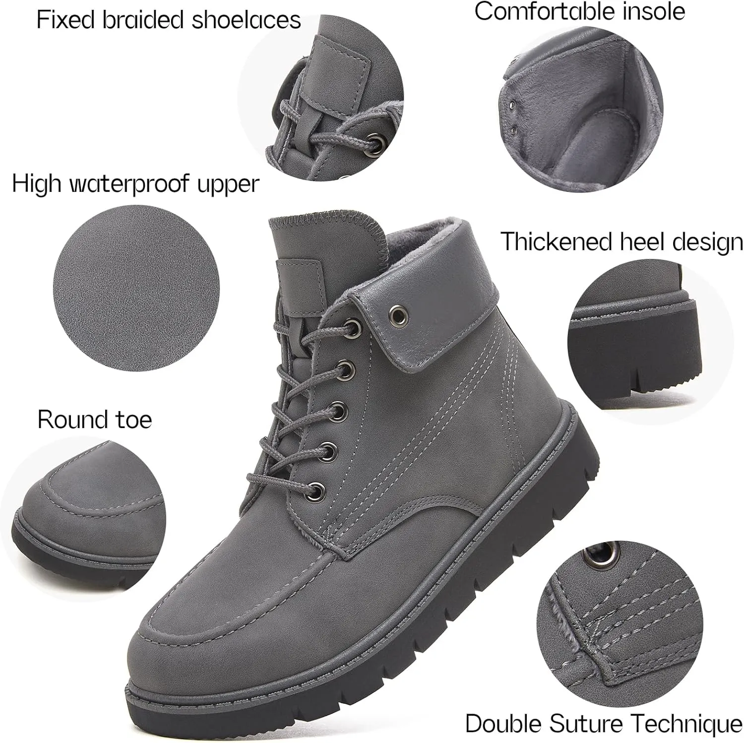 Shupua Women's Ankle Boots Black Lace Up Winter Hiking Work Waterproof Combat Booties