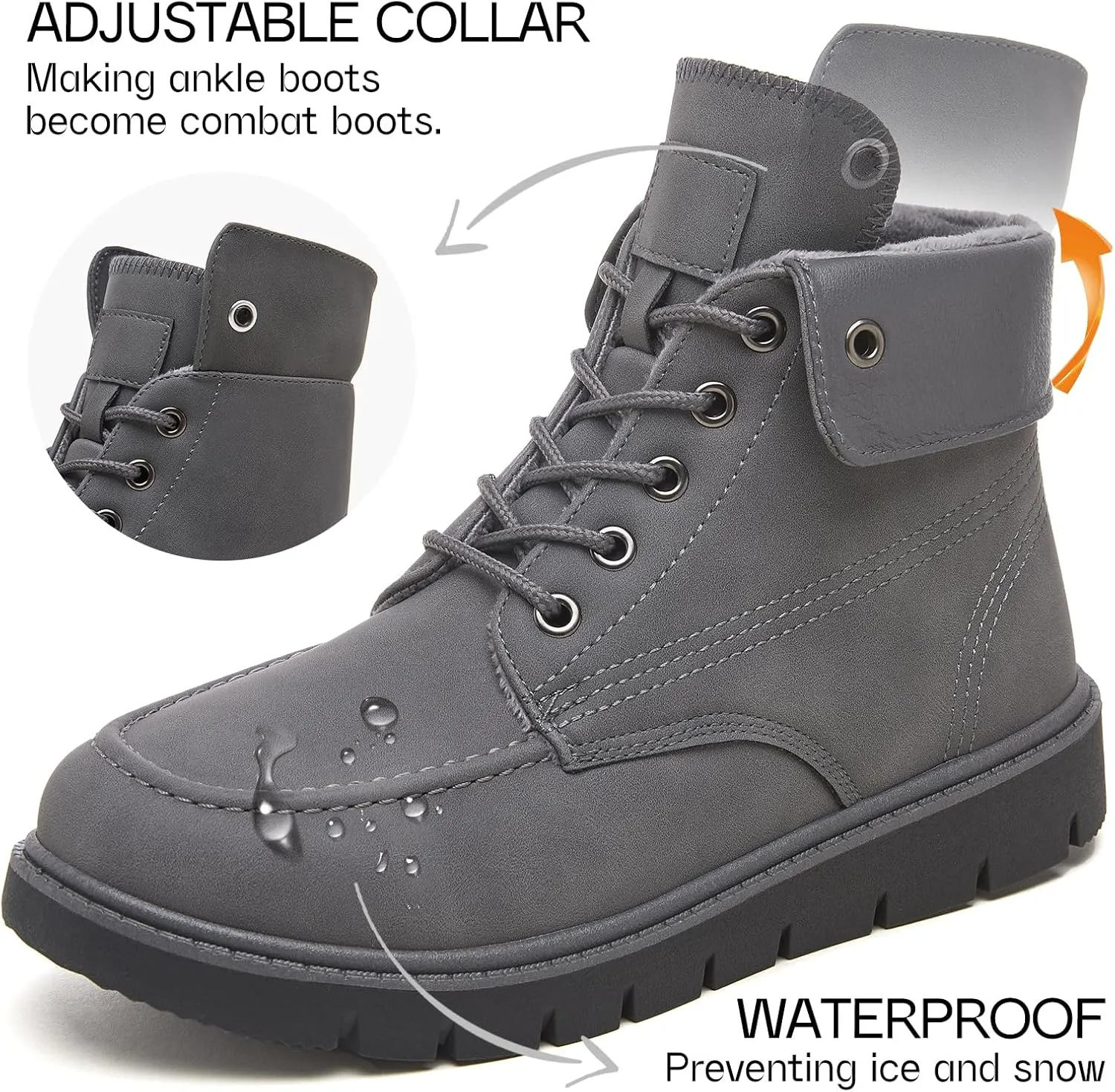 Shupua Women's Ankle Boots Black Lace Up Winter Hiking Work Waterproof Combat Booties