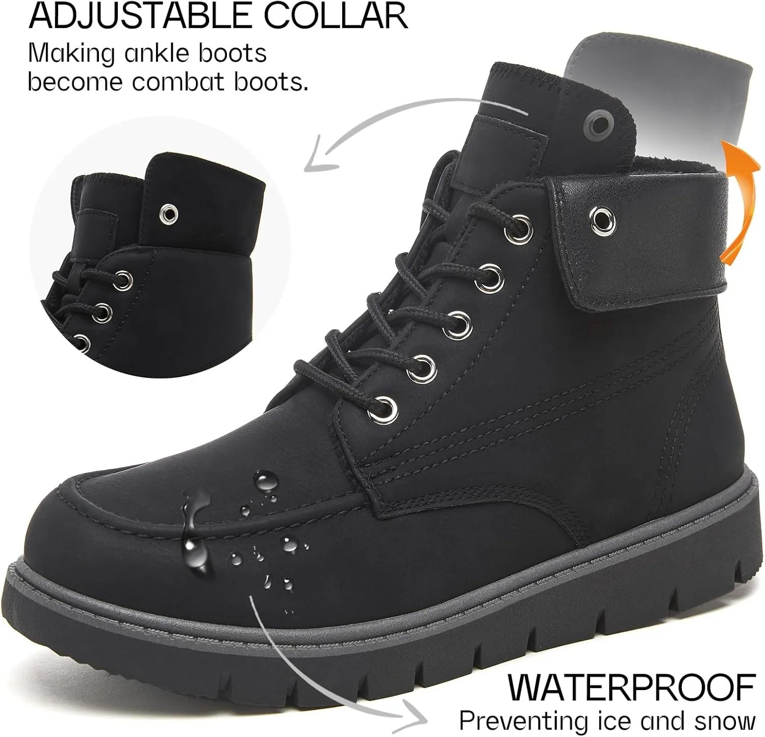 Shupua Women's Ankle Boots Black Lace Up Winter Hiking Work Waterproof Combat Booties