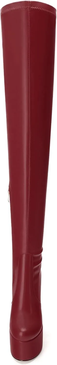 SKYSTERRY Women's Thigh High Boots Over The Knee Platform High Chunky Round Toe Heels Boots Side Zipper Sexy Comfortable Long Boots
