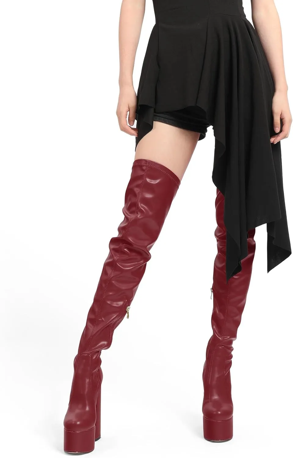 SKYSTERRY Women's Thigh High Boots Over The Knee Platform High Chunky Round Toe Heels Boots Side Zipper Sexy Comfortable Long Boots