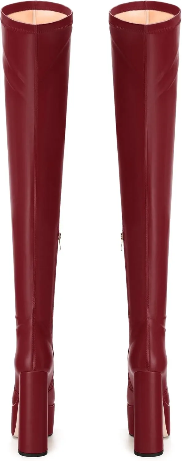 SKYSTERRY Women's Thigh High Boots Over The Knee Platform High Chunky Round Toe Heels Boots Side Zipper Sexy Comfortable Long Boots