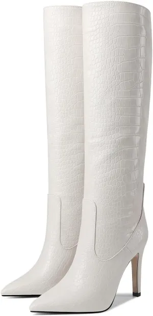 Slim Knee High Boots for Women Faux Crocodile High Heel Pointed Toe Tall Boots