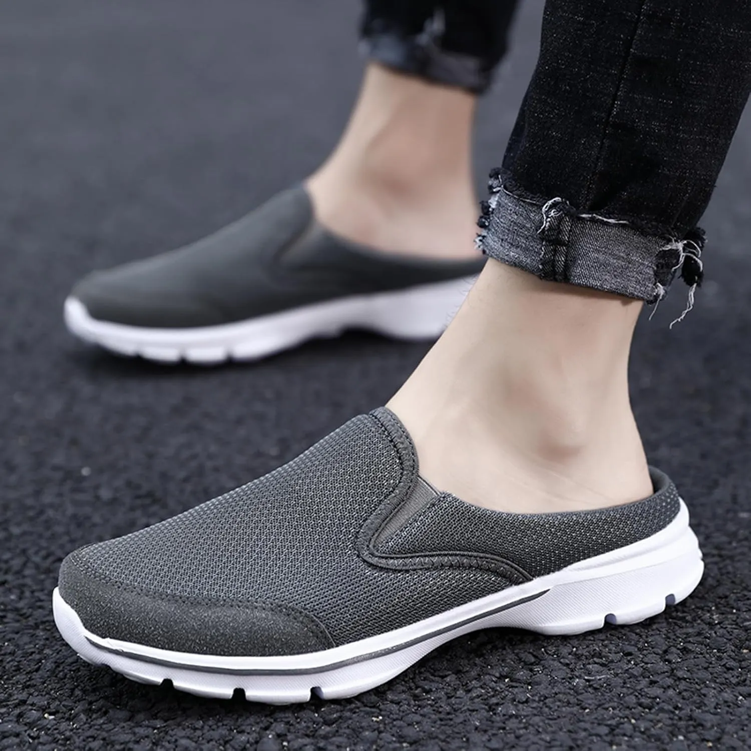Slip on Mules & Clogs for Women Men Mesh Knit Open Back Walking Shoes Breathable Comfort Sneakers Orthopedic Slippers