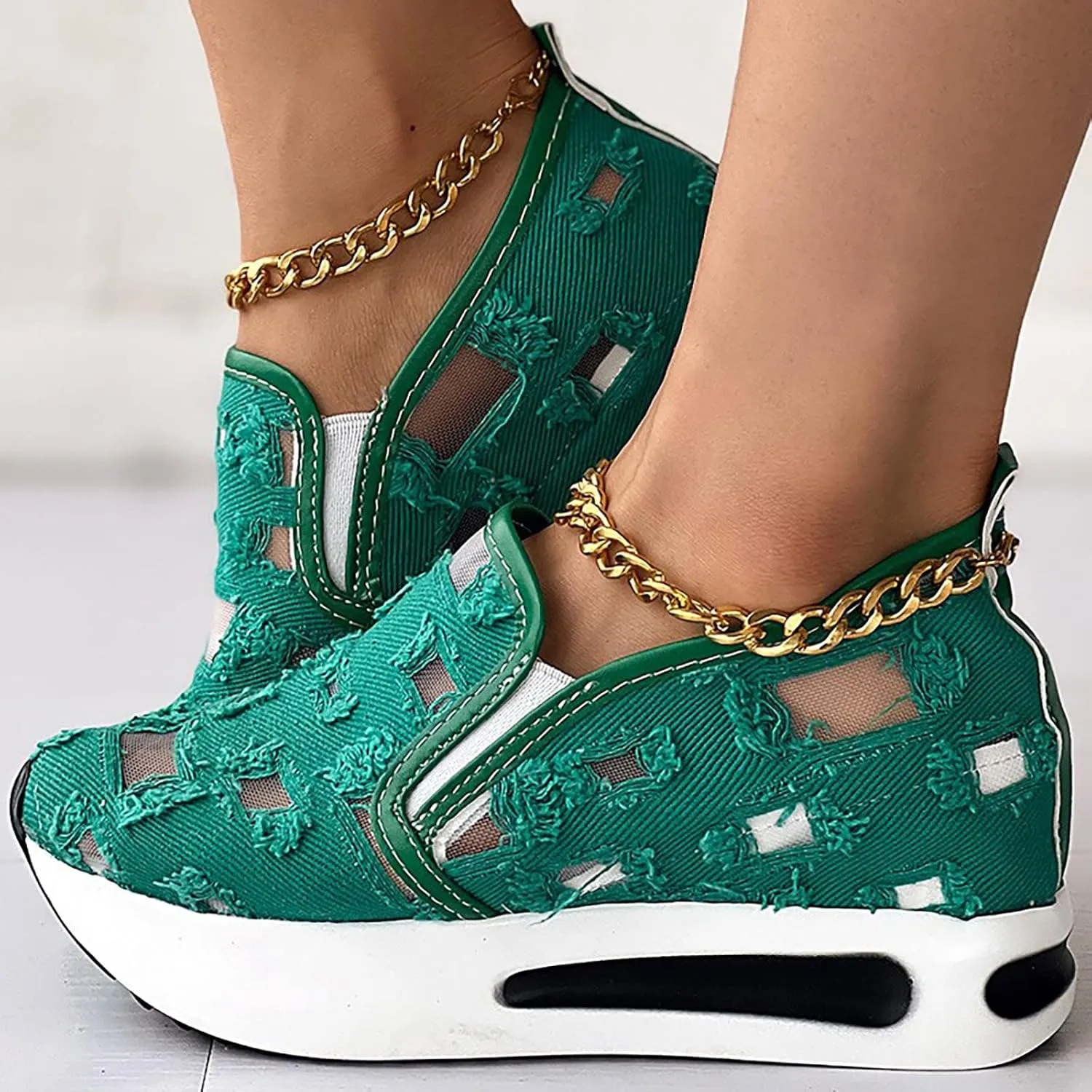 Slip On Sneakers Women Platform Wedge Floral Sneakers Mesh Shoes for Women Breathable Slip On Walking Shoes Casual Embroidery Fashion Sneakers Comfort Work Shoes Outdoor Sports Shoes