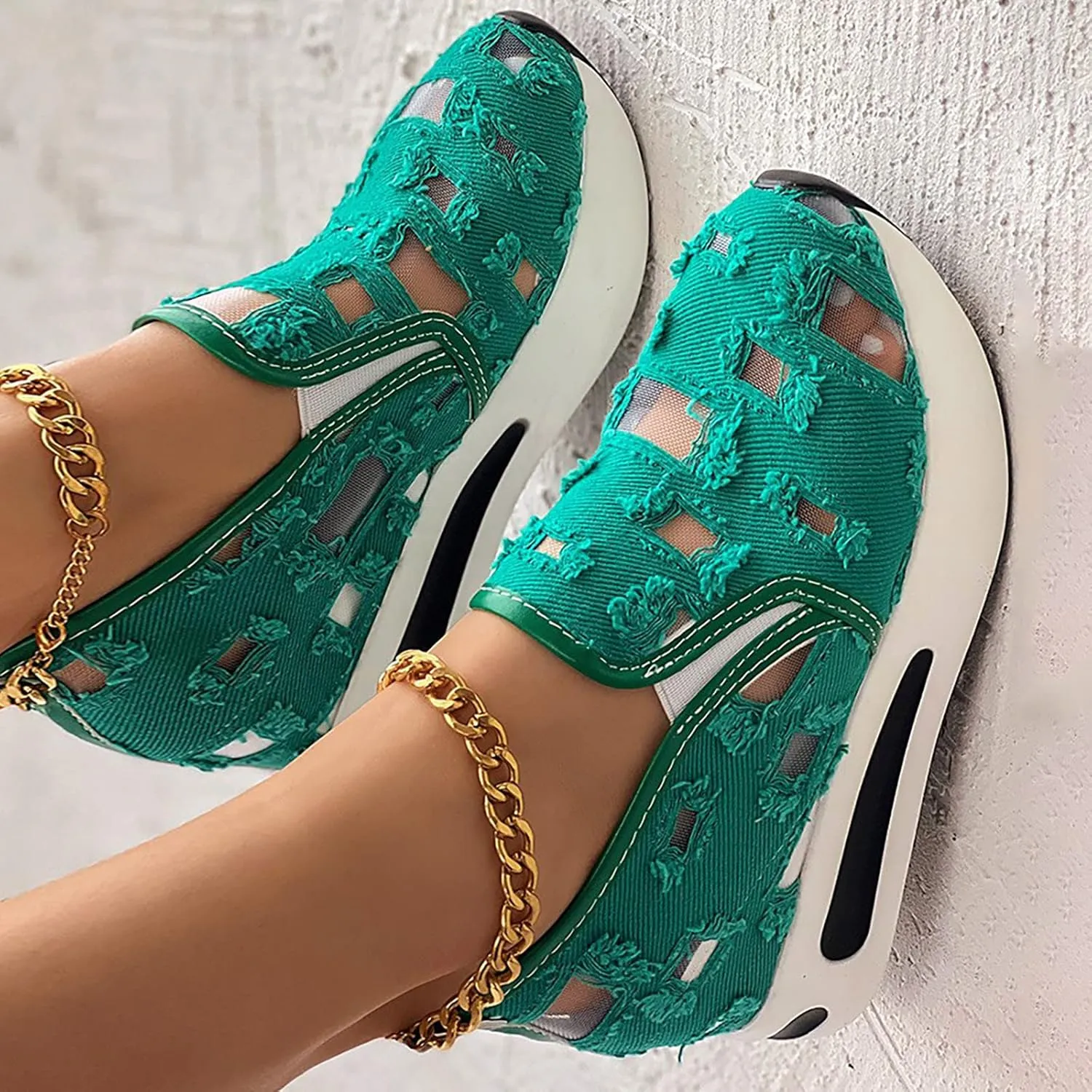 Slip On Sneakers Women Platform Wedge Floral Sneakers Mesh Shoes for Women Breathable Slip On Walking Shoes Casual Embroidery Fashion Sneakers Comfort Work Shoes Outdoor Sports Shoes