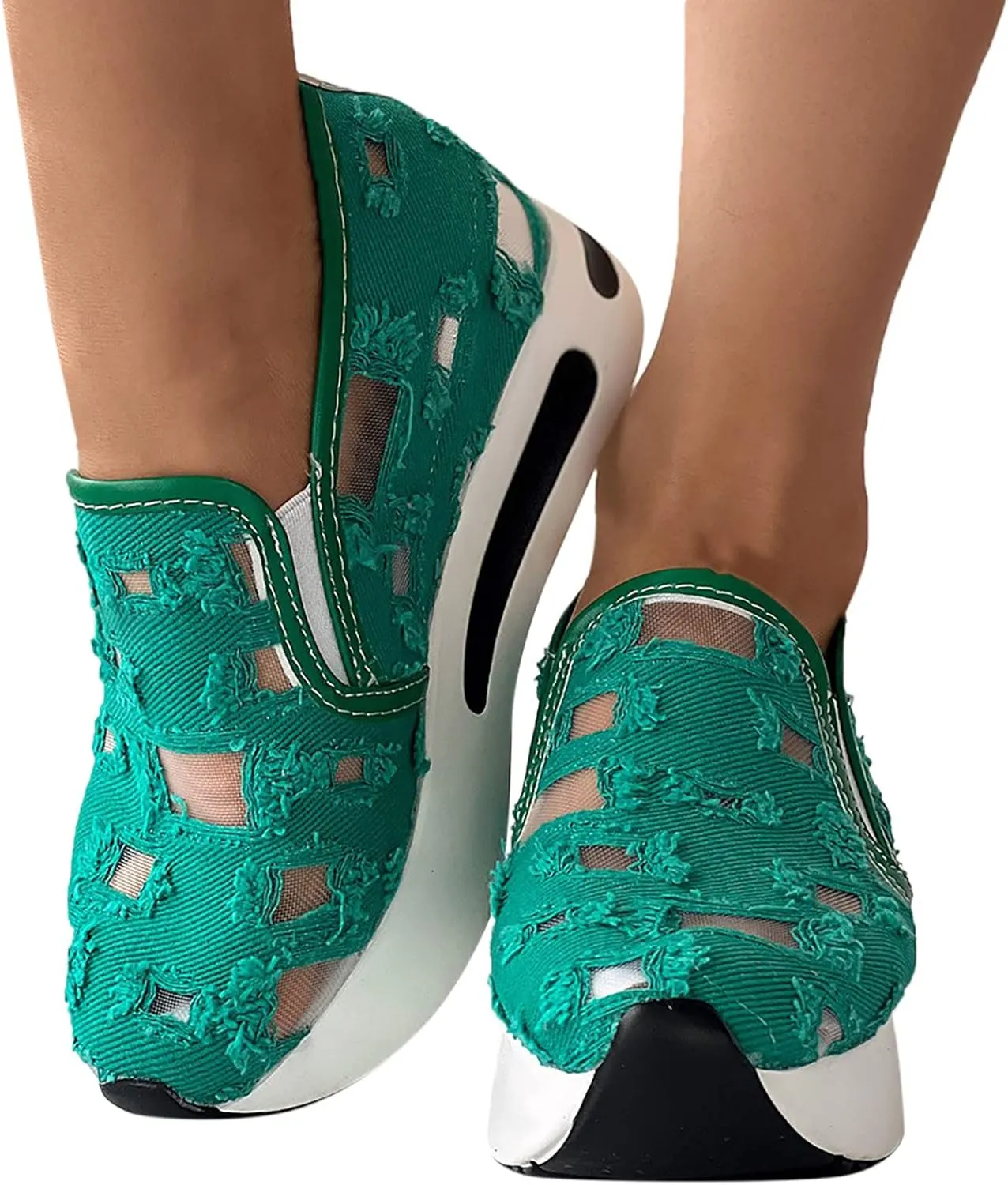 Slip On Sneakers Women Platform Wedge Floral Sneakers Mesh Shoes for Women Breathable Slip On Walking Shoes Casual Embroidery Fashion Sneakers Comfort Work Shoes Outdoor Sports Shoes