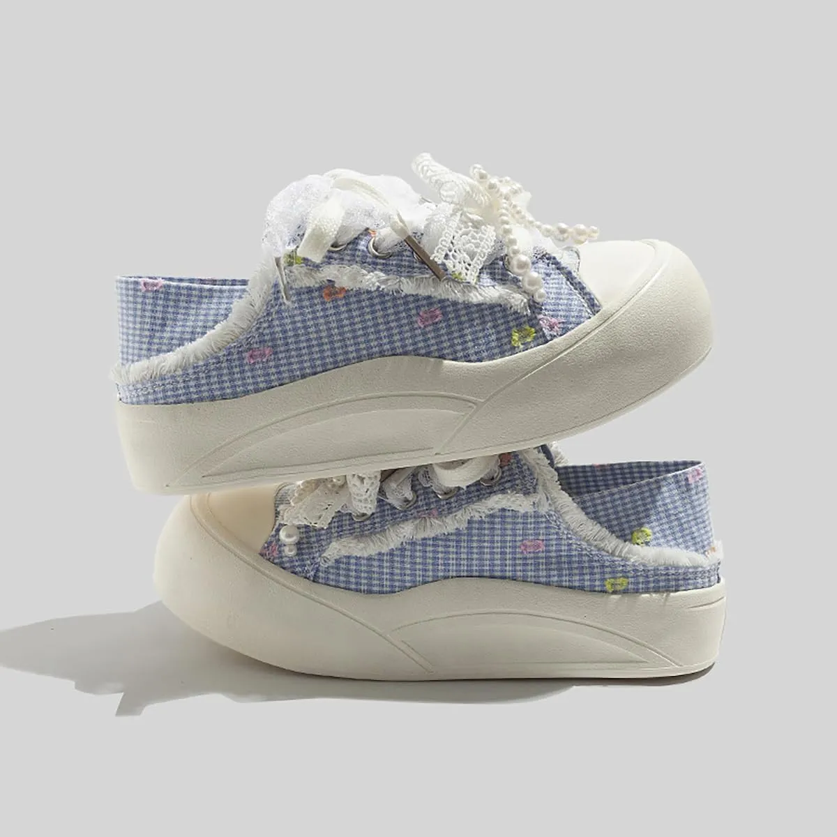 Sneakers for Women Low Top Canvas Fashion Bow Cute Lightweight Shoes Casual Lattice Lace Sneakers Y2K