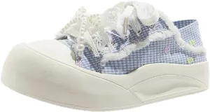 Sneakers for Women Low Top Canvas Fashion Bow Cute Lightweight Shoes Casual Lattice Lace Sneakers Y2K