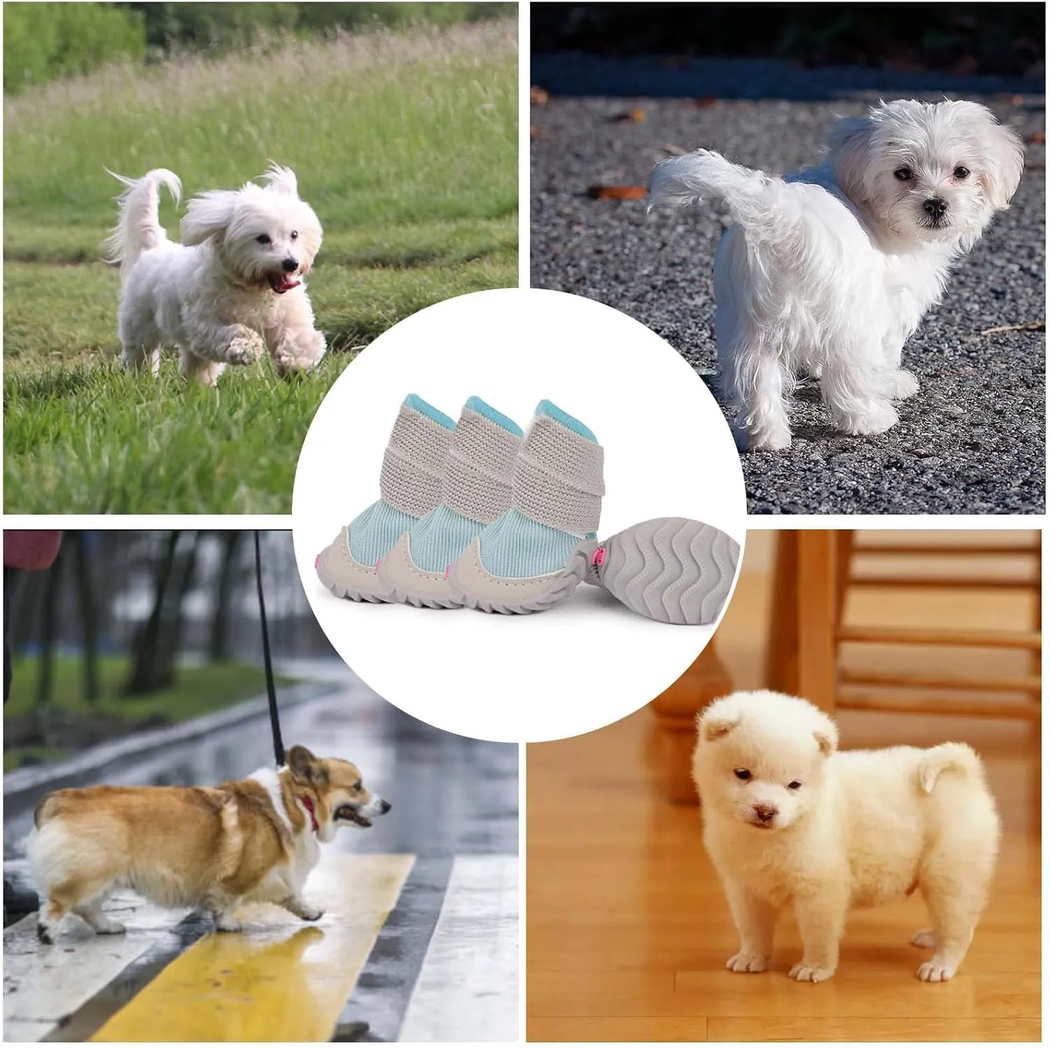 Soft Dog Shoes for Small Dogs,Dog Paw Protector for Outdoor Activies,Anti-Slip Dog Boots, Size 3, Blue