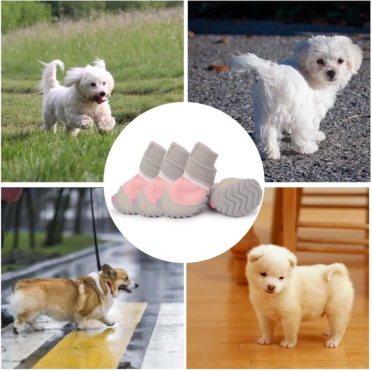 Soft Dog Shoes for Small Dogs,Dog Paw Protector for Outdoor Activities, Anti-Slip Dog Boots Size 3,Pink