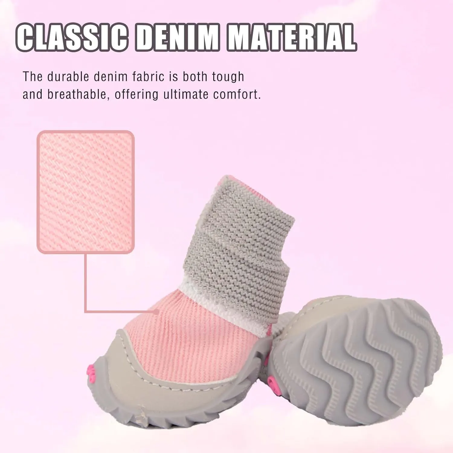 Soft Dog Shoes for Small Dogs,Dog Paw Protector for Outdoor Activities, Anti-Slip Dog Boots Size 3,Pink