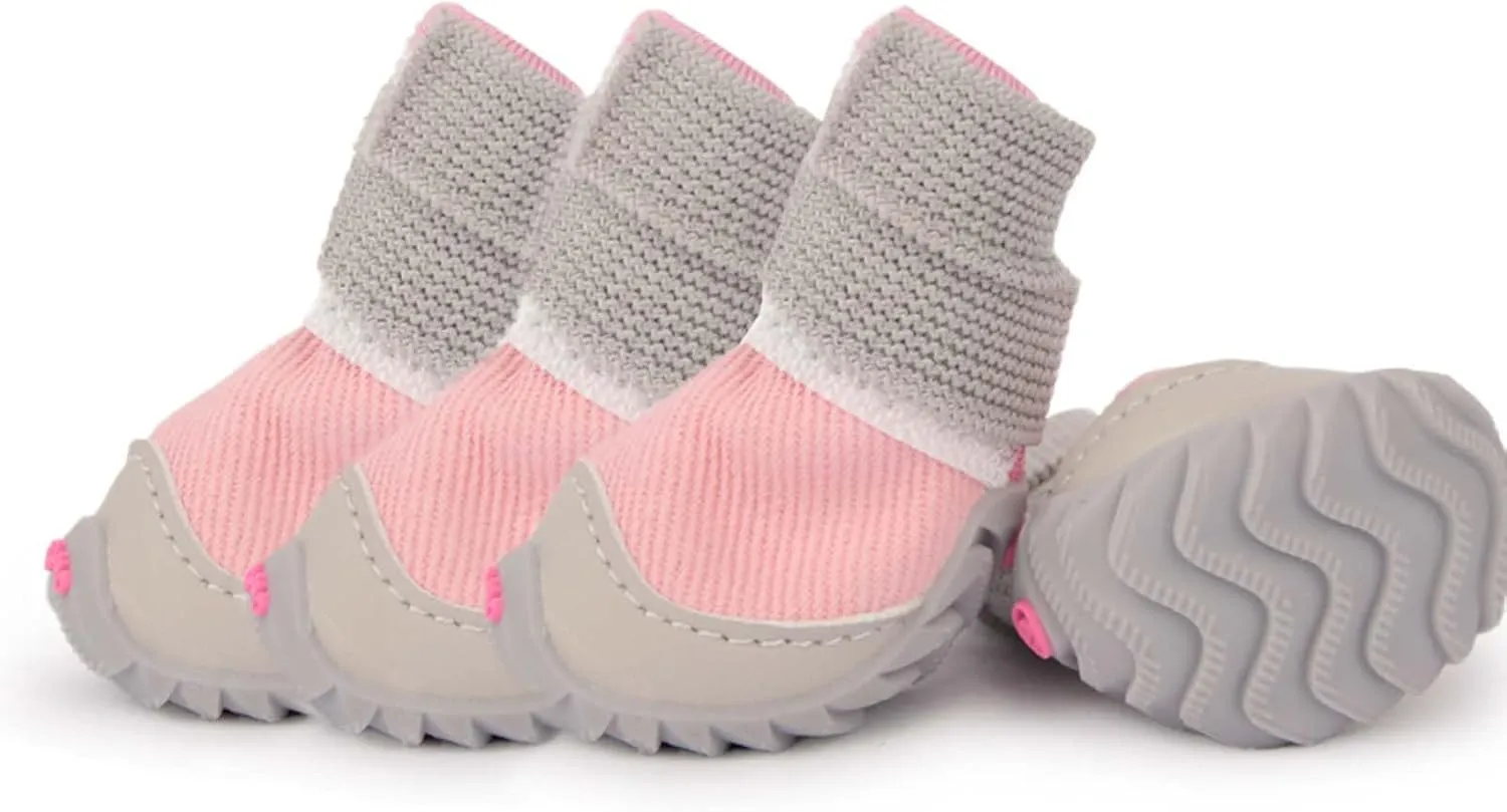 Soft Dog Shoes for Small Dogs,Dog Paw Protector for Outdoor Activities, Anti-Slip Dog Boots Size 3,Pink
