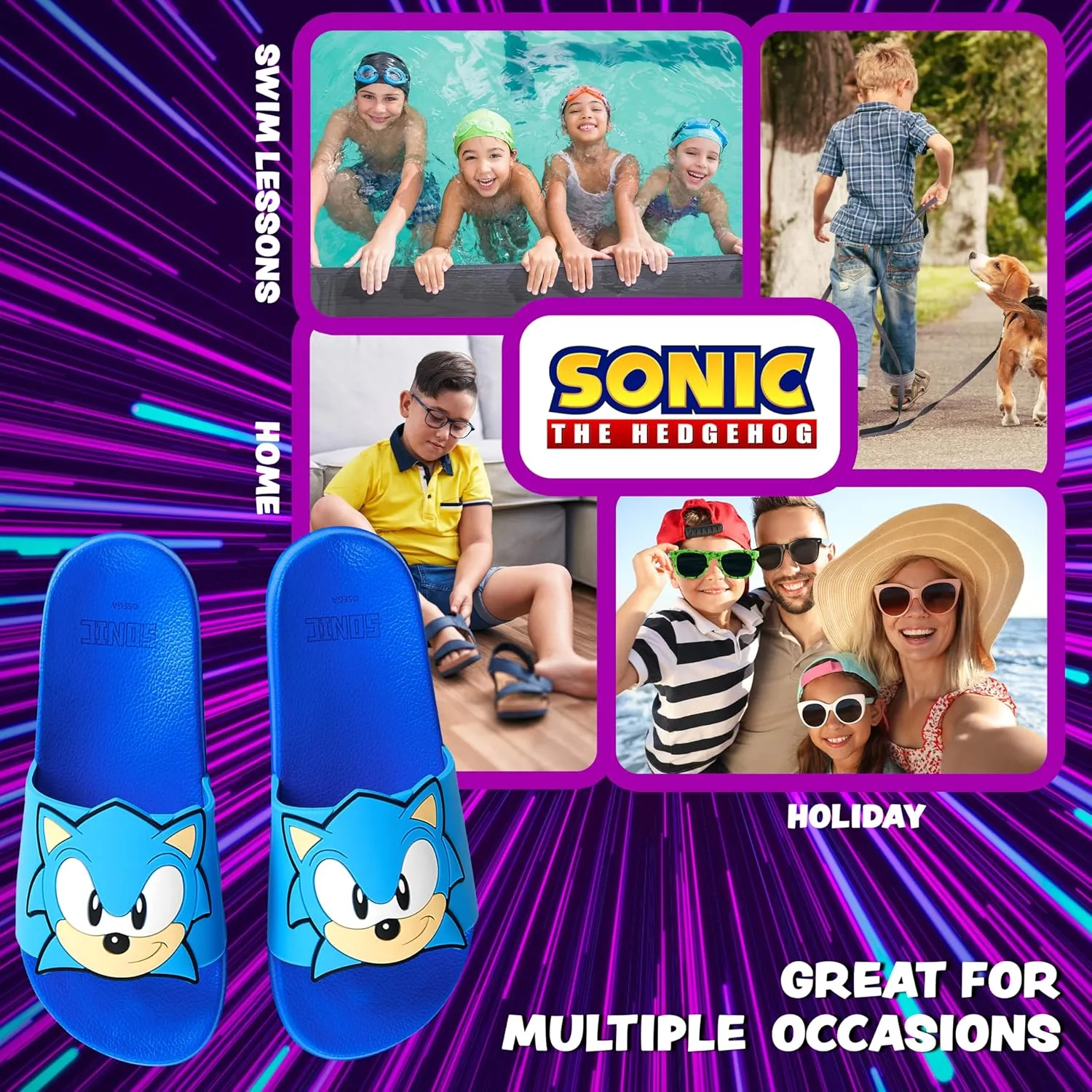 Sonic The Hedgehog Sandals Boys Open Toe Slides Shower Slippers Beach Pool Back Yard Vacation Essentials Gamer Gifts