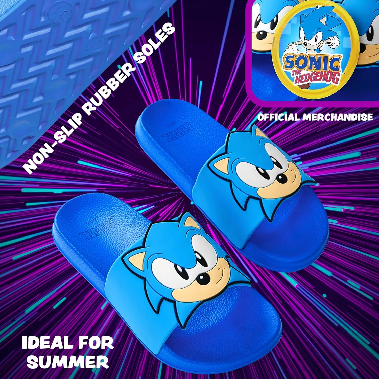 Sonic The Hedgehog Sandals Boys Open Toe Slides Shower Slippers Beach Pool Back Yard Vacation Essentials Gamer Gifts
