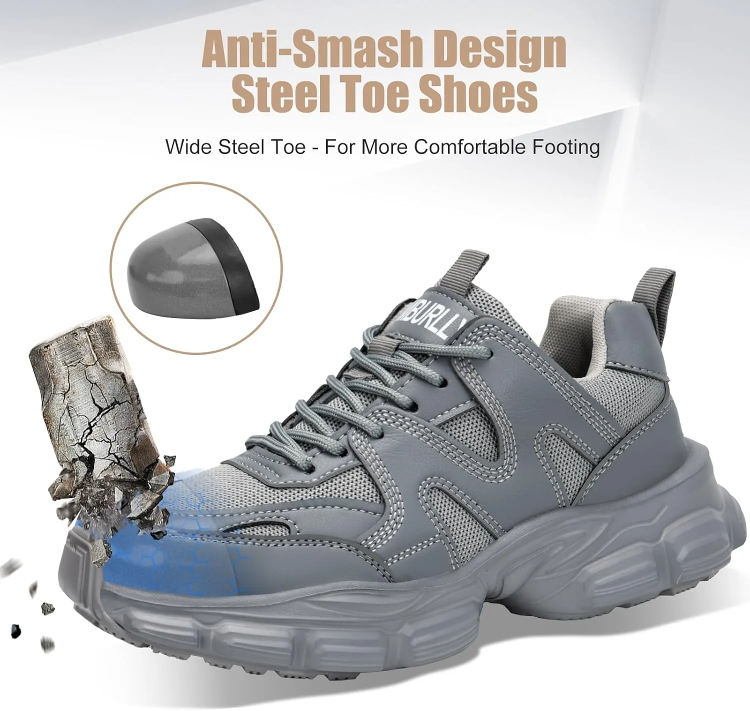 Steel Toe Shoes for Women Men Wide Non Slip Composite Work Sneakers Indestructible Comfortable Safety Tennis Shoes Lightweight Breathable Construction Sneakers Puncture Proof Ergonomic Design