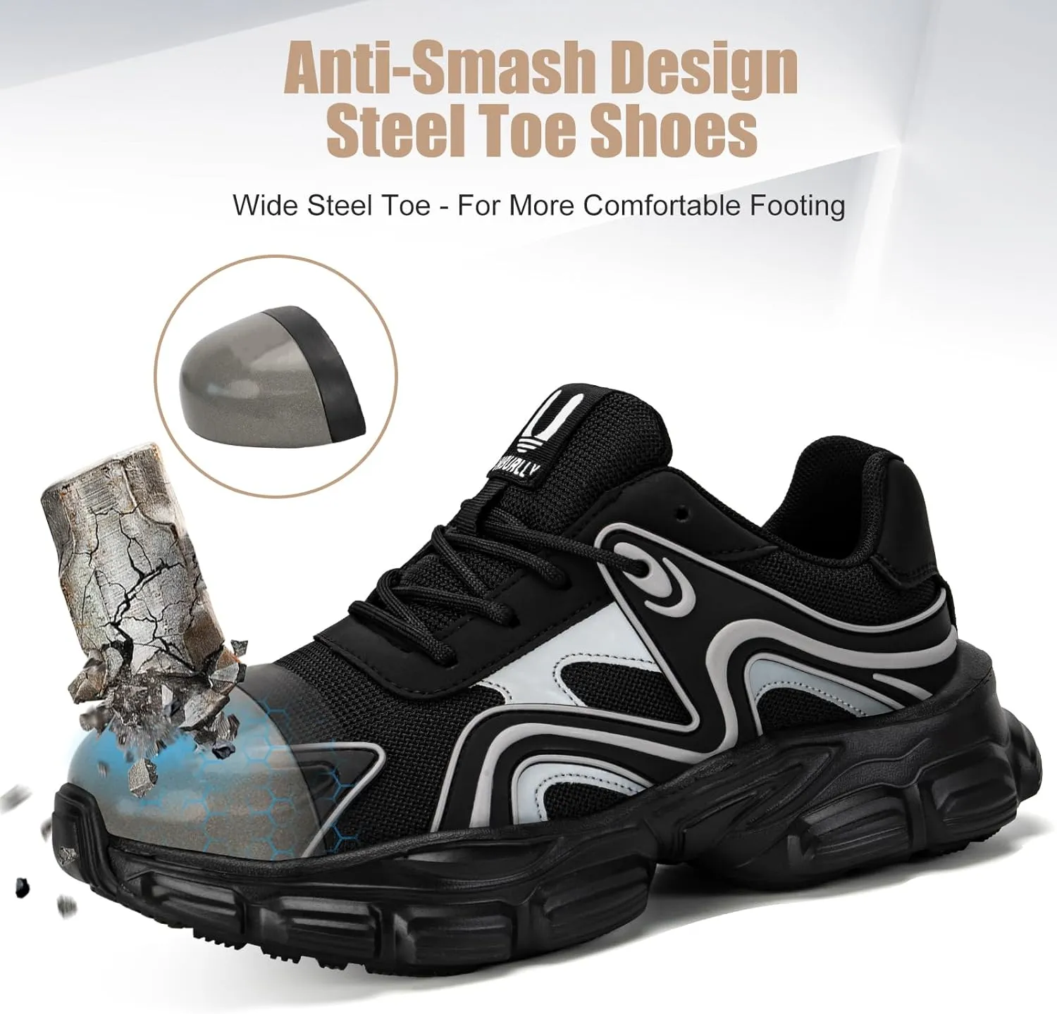 Steel Toe Shoes for Women Men Wide Non Slip Composite Work Sneakers Indestructible Comfortable Safety Tennis Shoes Lightweight Breathable Construction Sneakers Puncture Proof Ergonomic Design