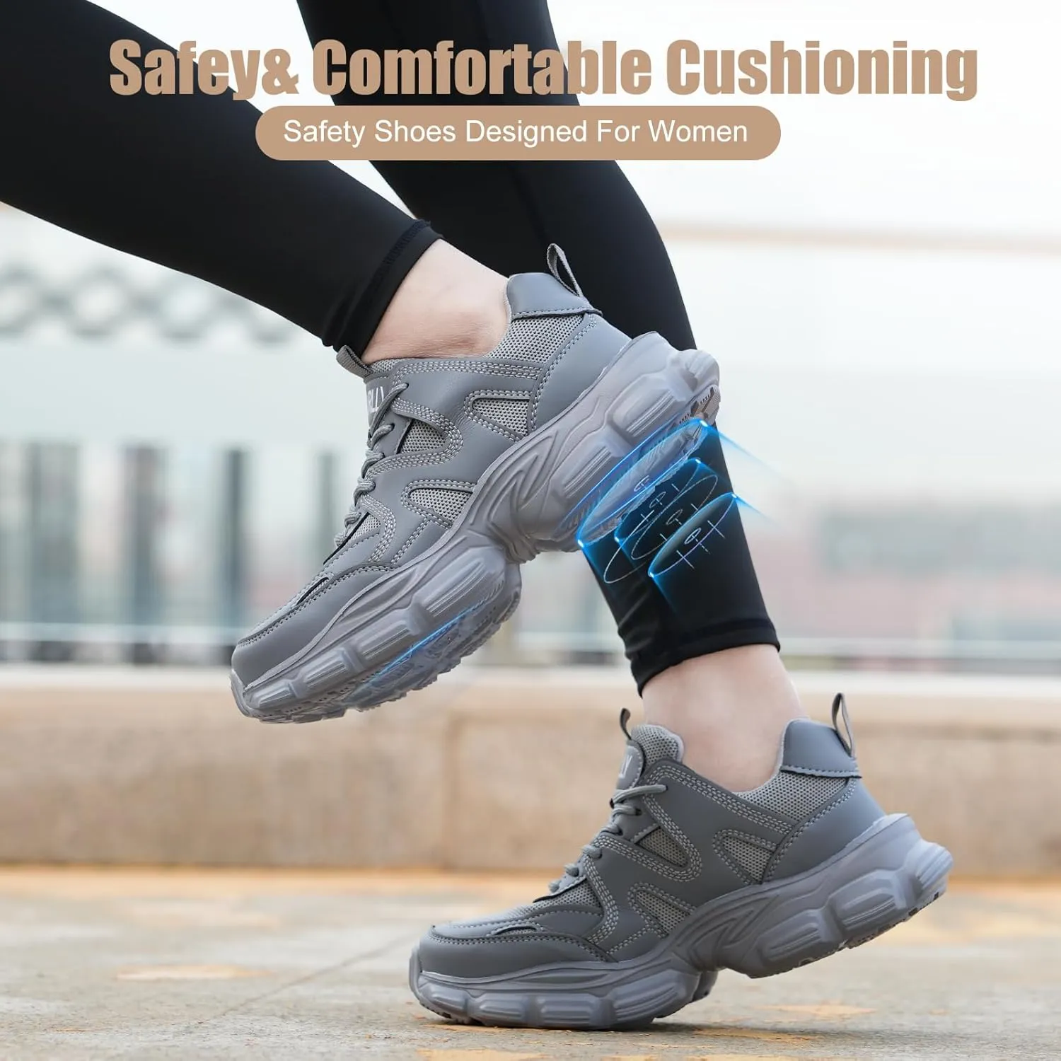 Steel Toe Shoes for Women Men Wide Non Slip Composite Work Sneakers Indestructible Comfortable Safety Tennis Shoes Lightweight Breathable Construction Sneakers Puncture Proof Ergonomic Design