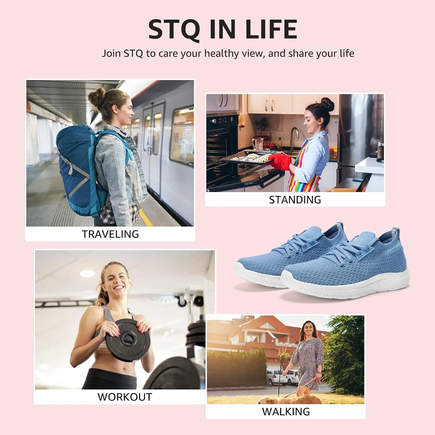 STQ Tennis Shoes Womens Slip on Walking Sneakers for Gym Workout