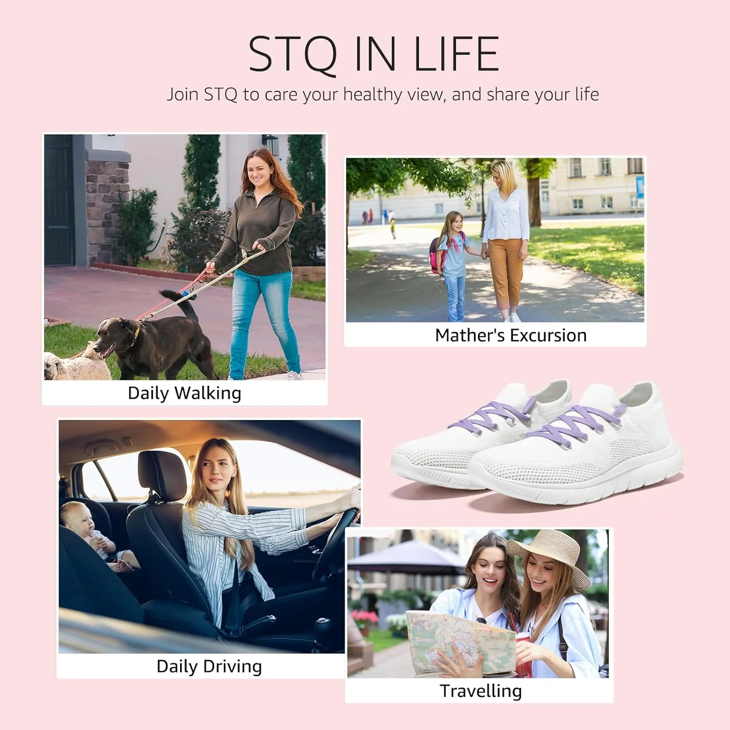STQ Tennis Shoes Womens Slip on Walking Sneakers for Gym Workout