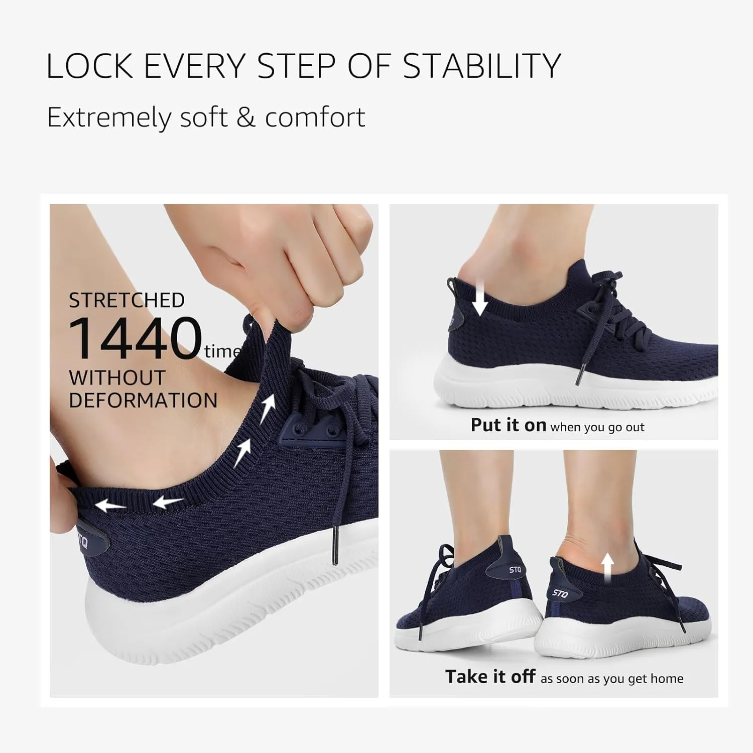 STQ Tennis Shoes Womens Slip on Walking Sneakers for Gym Workout