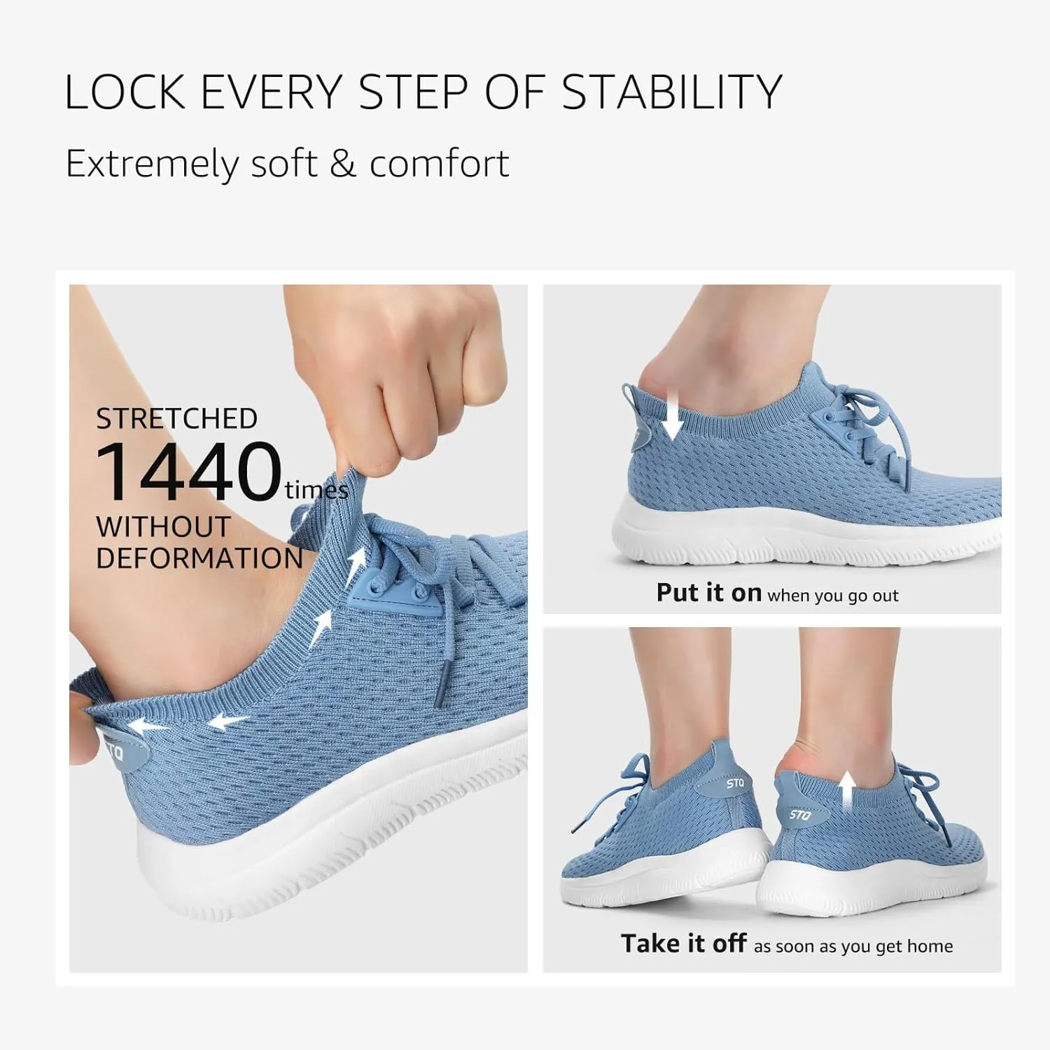 STQ Tennis Shoes Womens Slip on Walking Sneakers for Gym Workout
