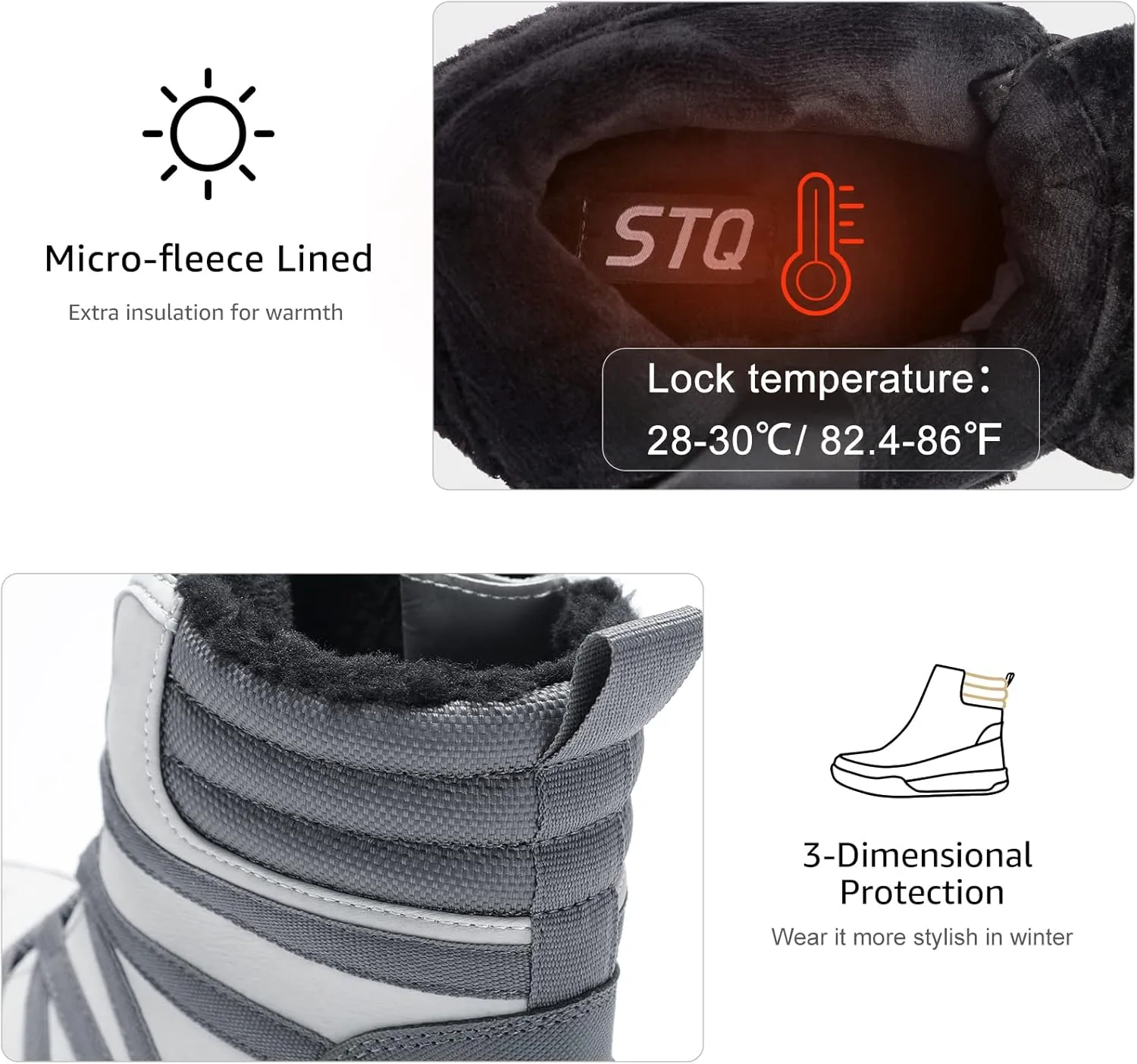 STQ Women's Winter Walking Boots Zip Up Lightweight Cozy Ankle Bootie with Laces