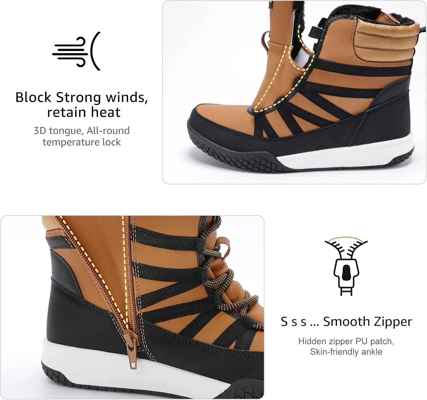STQ Women's Winter Walking Boots Zip Up Lightweight Cozy Ankle Bootie with Laces