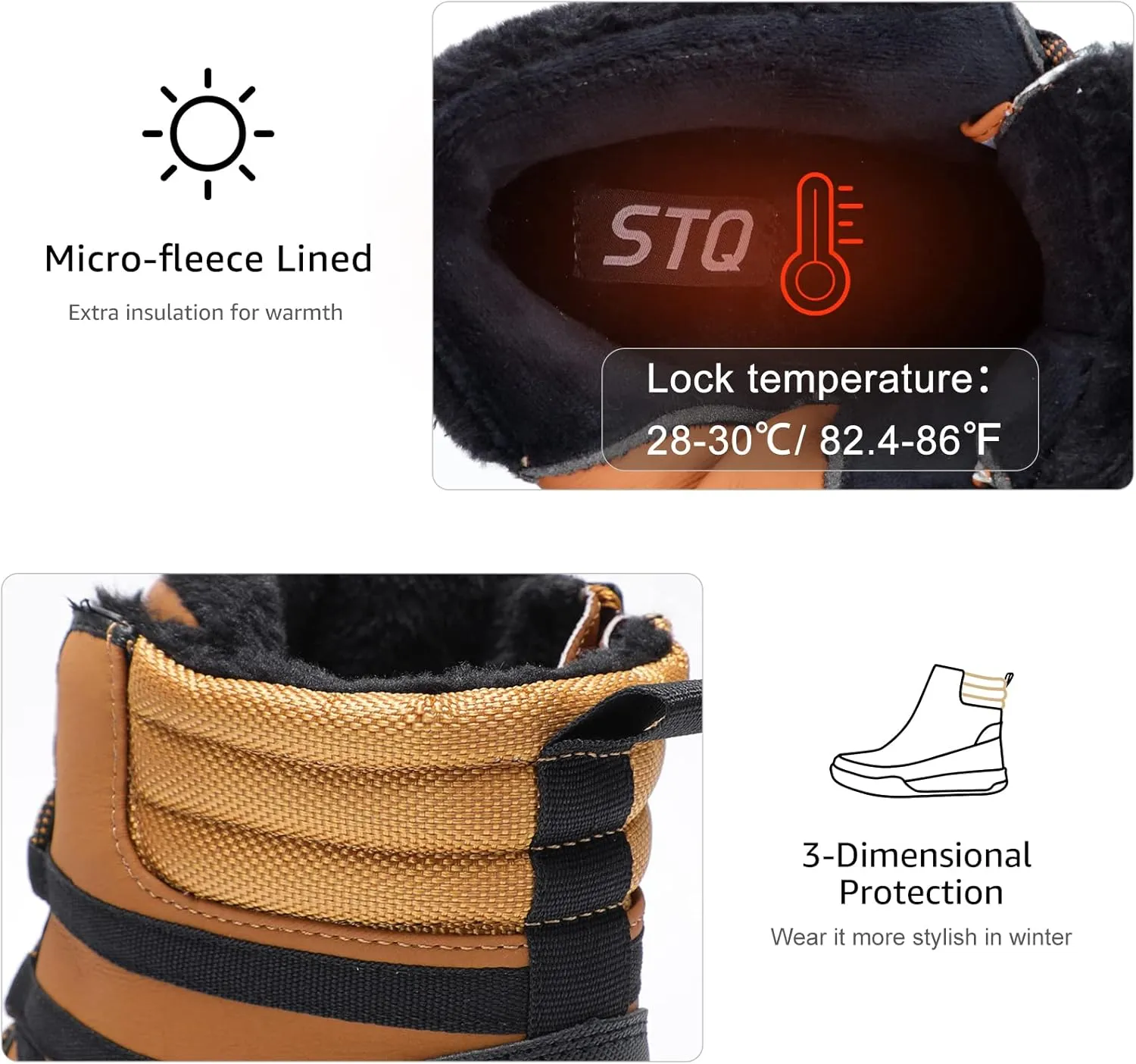 STQ Women's Winter Walking Boots Zip Up Lightweight Cozy Ankle Bootie with Laces