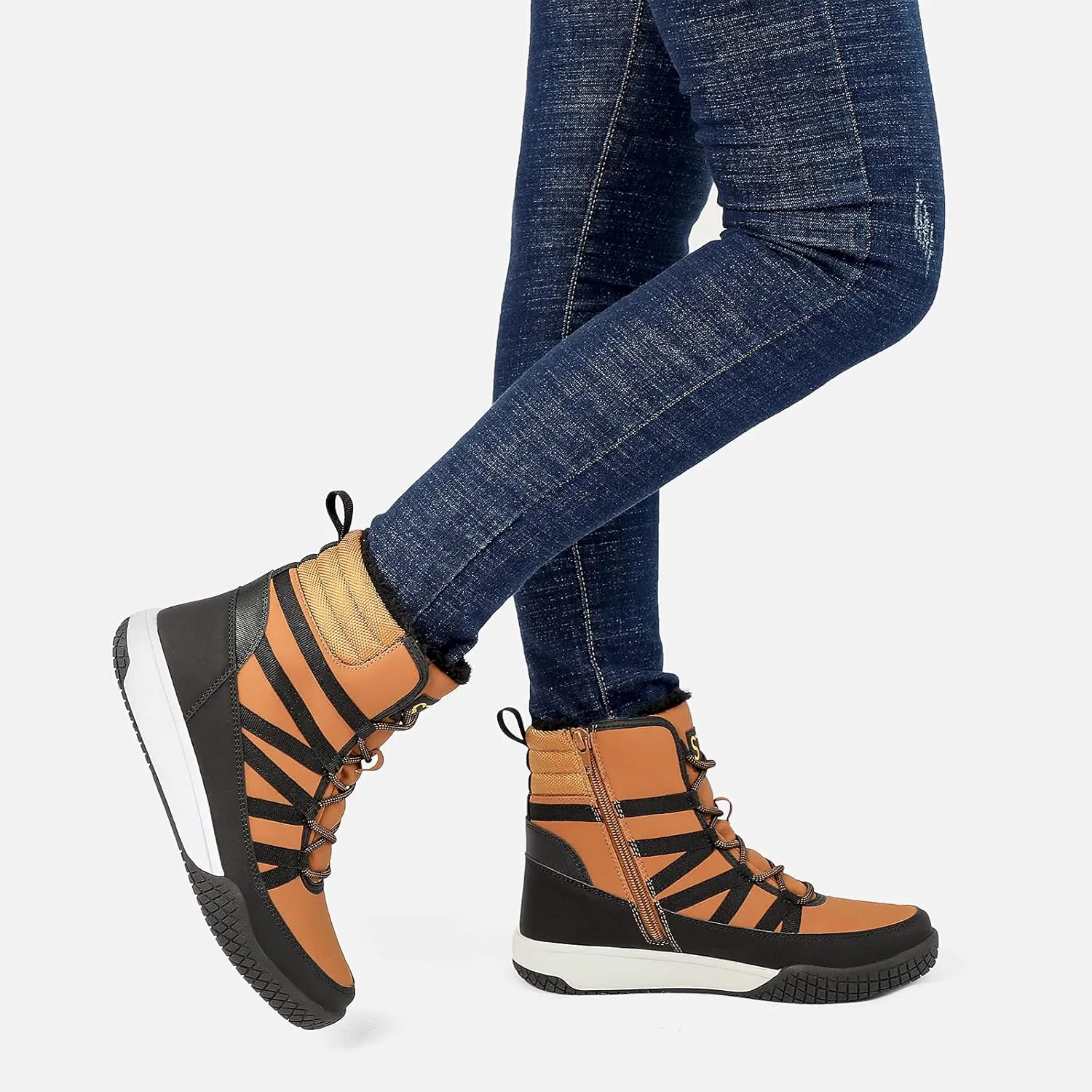 STQ Women's Winter Walking Boots Zip Up Lightweight Cozy Ankle Bootie with Laces