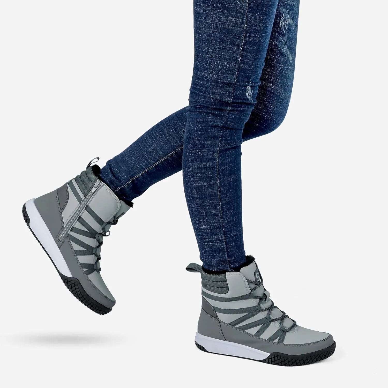 STQ Women's Winter Walking Boots Zip Up Lightweight Cozy Ankle Bootie with Laces