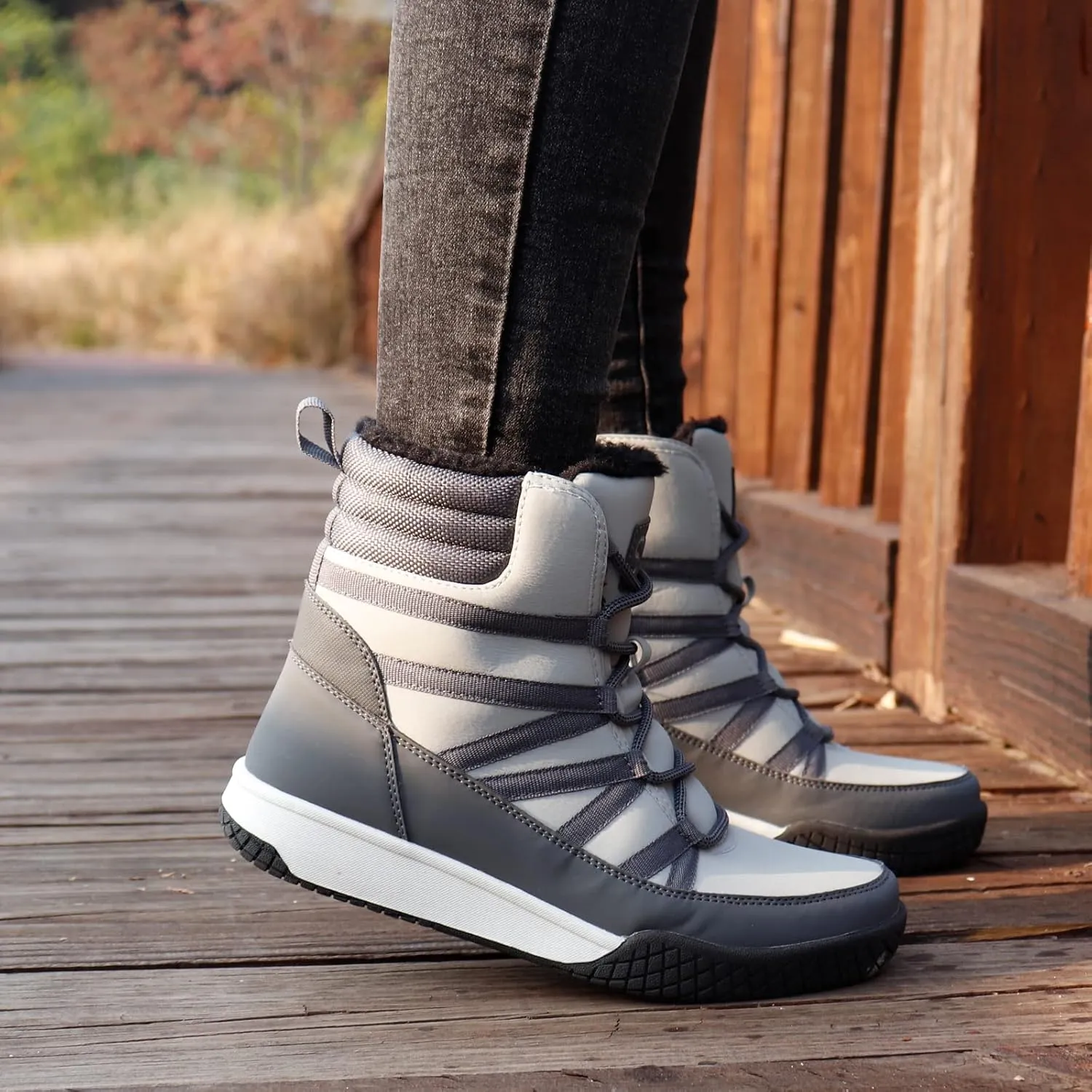 STQ Women's Winter Walking Boots Zip Up Lightweight Cozy Ankle Bootie with Laces