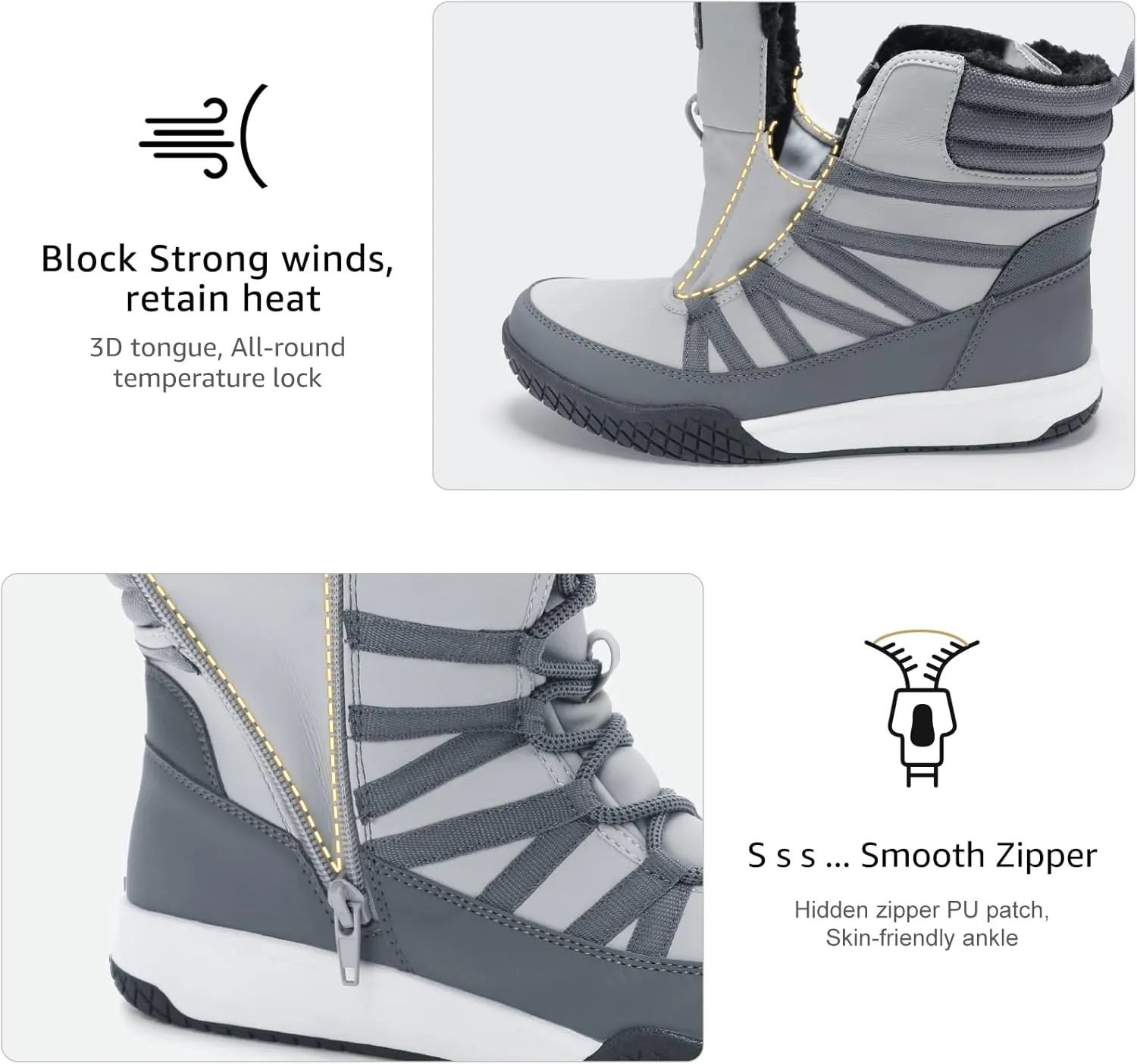 STQ Women's Winter Walking Boots Zip Up Lightweight Cozy Ankle Bootie with Laces